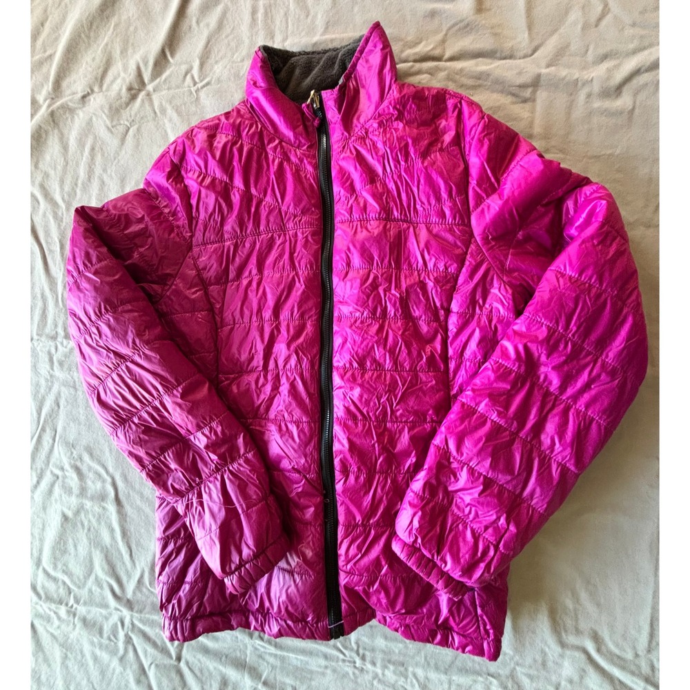 Free Country Womens Magenta Pink Quilted Puffer Jacket Faux Fur Lined Medium